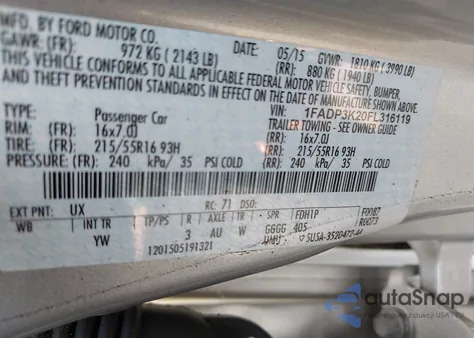 2015 Ford Focus Se из США, поврежденный, VIN 1FADP3K20FL316119